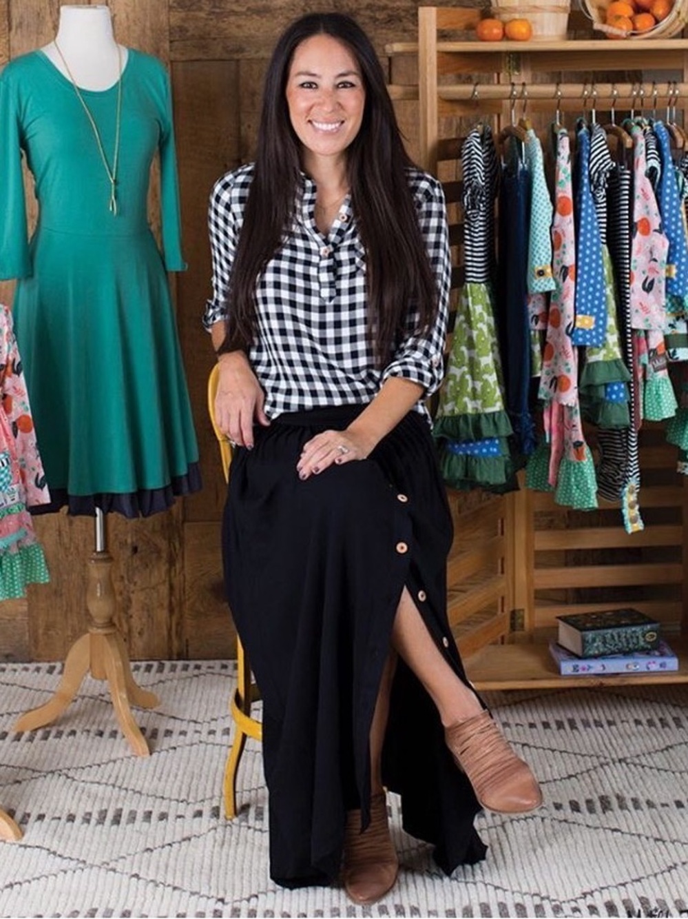 Matilda Jane x Joanna Gaines Gingham Button Down Tunic Floral Cuffs Sz S